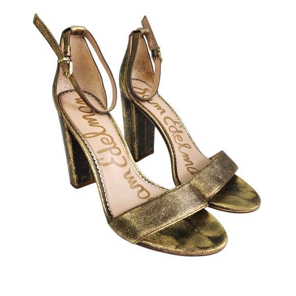 Sam Edelman Womens Yaro Heeled Sandals Size 8.5 Pure Gold Brushed Suede Open Toe - Picture 2 of 12